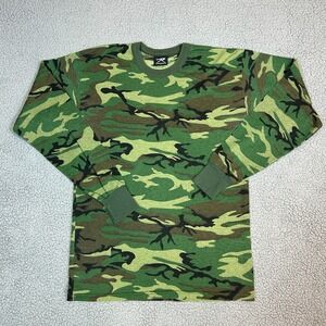 Vintage 80s Rothco Woodland Camo Long Sleeve Pocket Tee Single Stitch Large